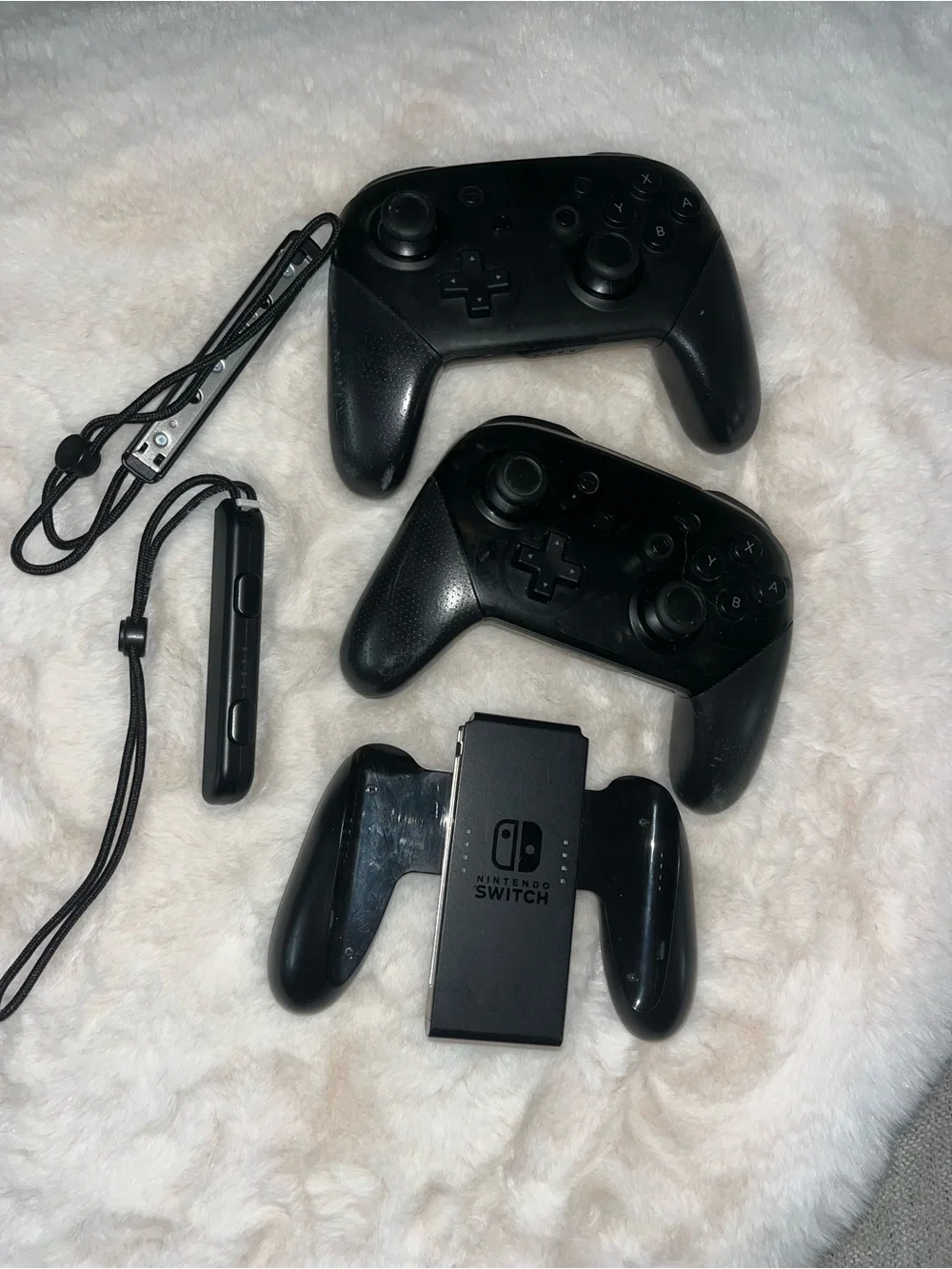 Nintendo Black Wireless Controllers with Grip & Wrist Straps